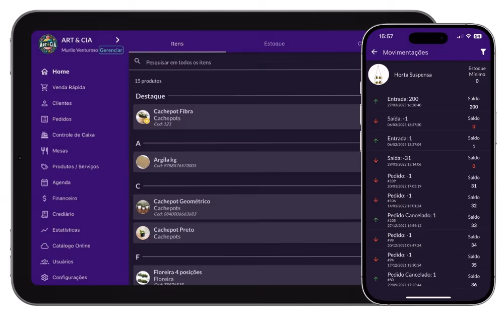 Tela do app Jarbas exibindo o histórico de compras e pedidos de um cliente
