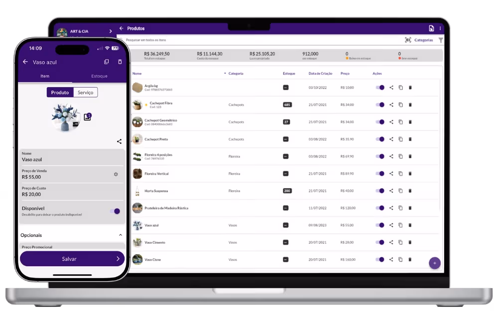 tela de controle de estoque em tempo real do app Jarbas